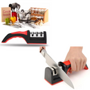 Afiador Amolador de Facas em Aço Inox com 3 Afiadores Base Emborrachada Linha Profissional